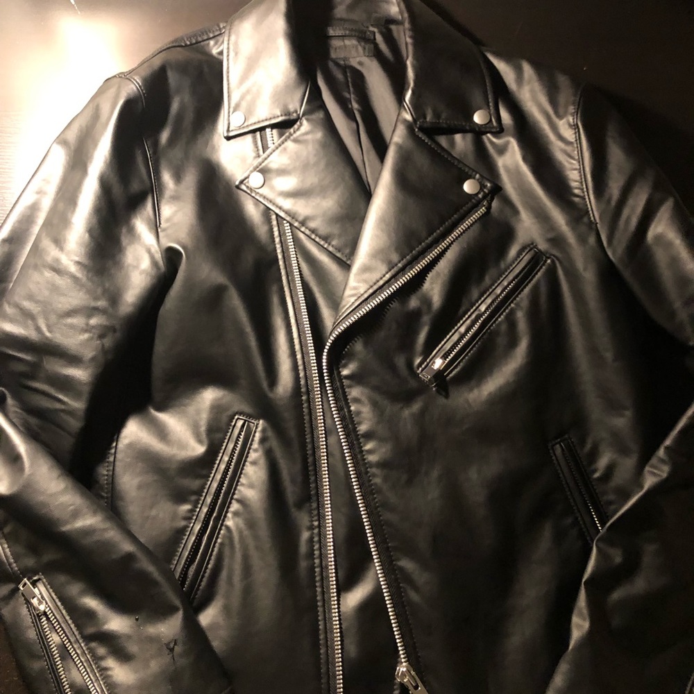 Imitation Leather Biker Jacket Sz. L